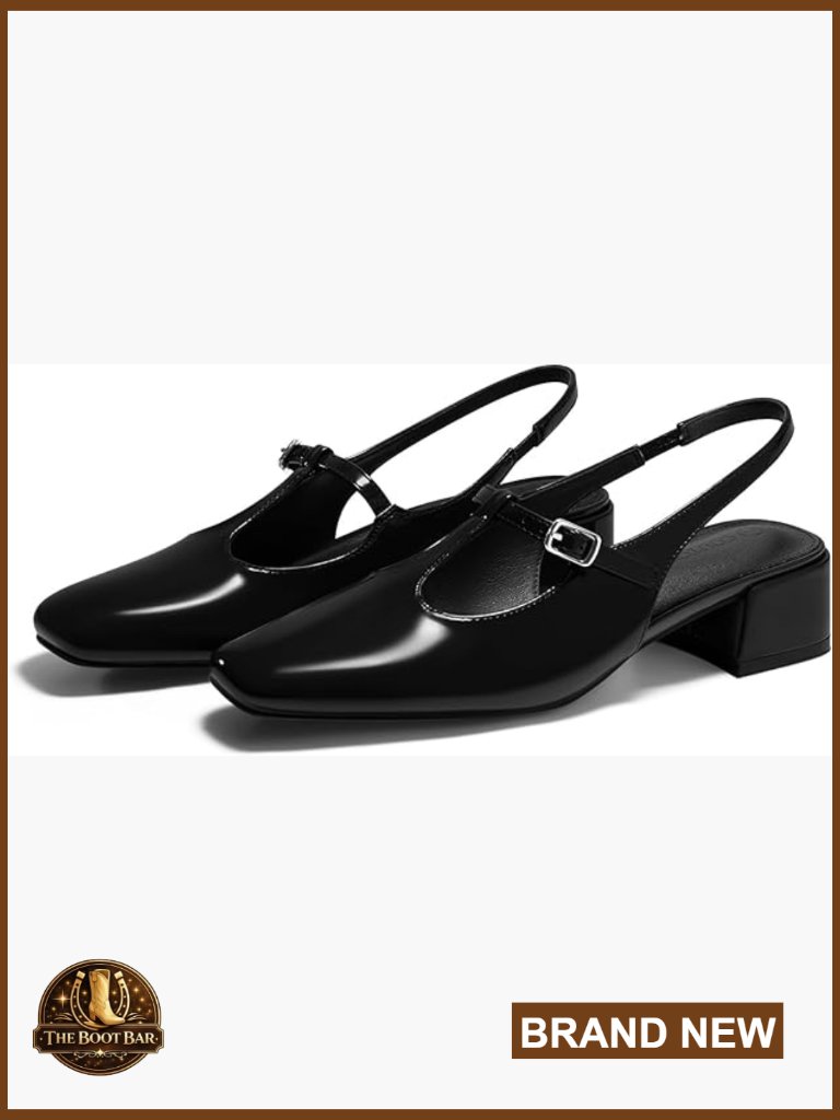 Women's Mary Jane Slingback Low Heels T Strap Chunky Heel Closed Toe Pumps